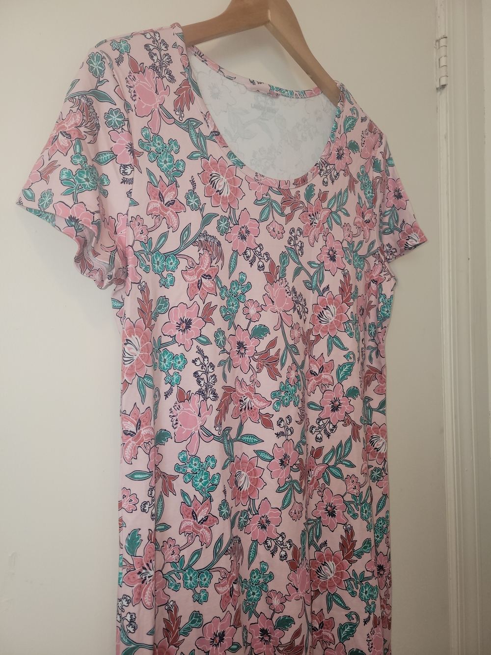 Lands' End Pink Floral Scoop-Neck Tunic with Teal Accents - Picture 2 of 6